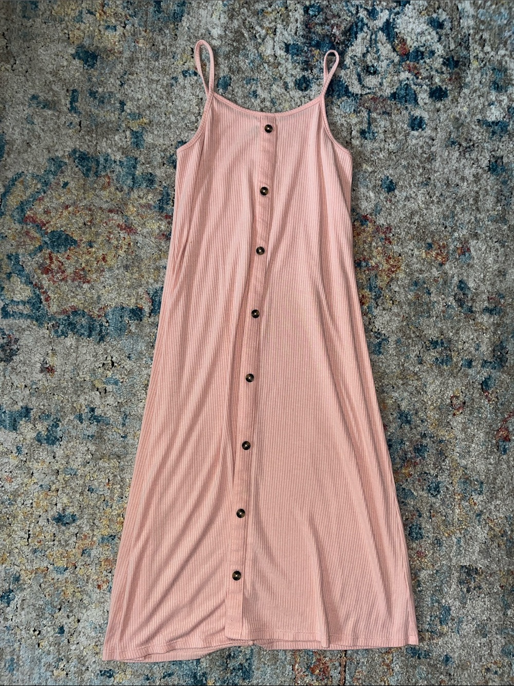 art class Pink Ribbed Button-Front Maxi Sundress
